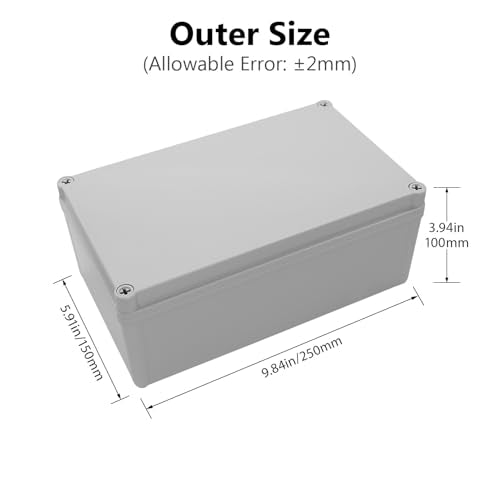 LeMotech Junction Box IP67 Waterproof Dustproof ABS Plastic Project Box for Electrical Outdoor Enclosure Gray 9.8 x 5.9 x 3.9 inch (250 x 150 x 100 mm) - size: 9.8" x 5.9" x 3.9" (1pc)