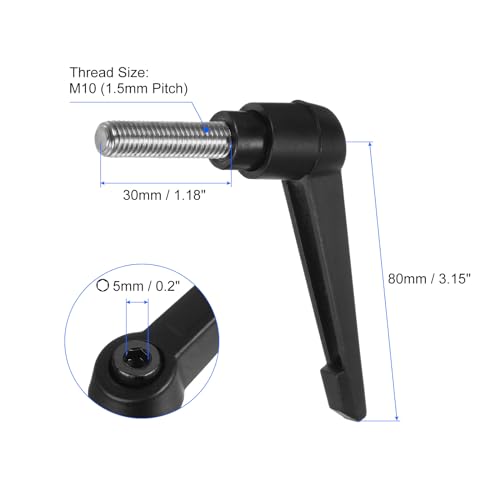 uxcell 2pcs Clamping Lever Handles, M10 x 30mm 304 Stainless Steel Threaded Male Stud, Adjustable Handles Locking Quick Release Ratchet Push Button Bolt Knobs, Black - size: M10 x 30mm
