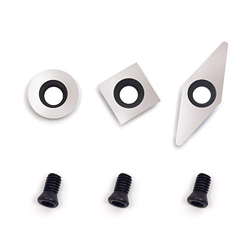 3pcs Carbide Mini Turning Tool Replacement Cutter Set for Mini Wood Lathe Turning Tools(Include 11mm Square,12mm Round,28x10mm Diamond With sharp point Carbide Cutters),Supplied with Screws