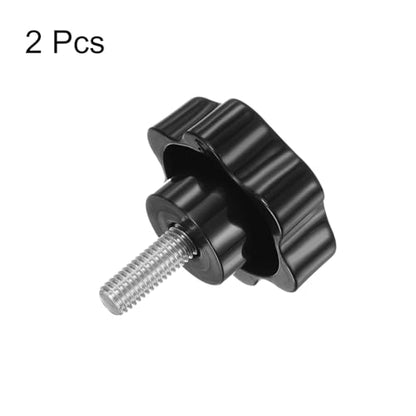 HARFINGTON 2pcs Star Knobs M8 x 20mm 304 Stainless Steel Threaded Stud 46mm Plastic 6-Star Head Hand Tightening Thumb Screw Clamping Jig Knob Handle, Black - size: M8 x 20mm x 46mm