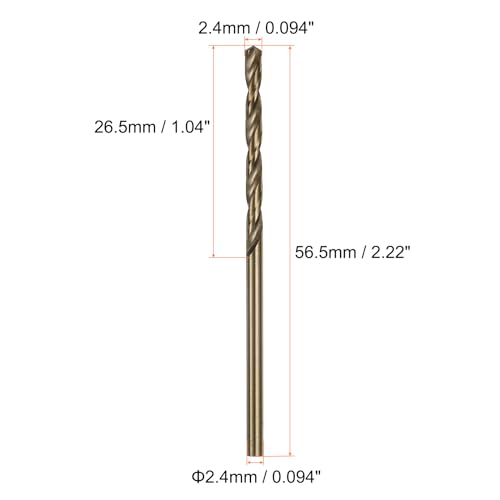 HARFINGTON 10pcs Cobalt Jobber Drill Bits 2.4mm / 0.094" M35 High Speed Steel HSS Twist Drilling Bit Tool for Stainless Steel Copper Wood Plastic and Other Hard Materials - size: 2.4mm