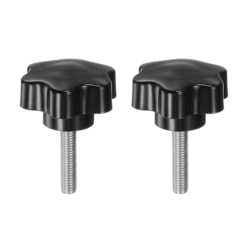 HARFINGTON 2pcs Star Knobs M8 x 35mm 304 Stainless Steel Threaded Stud 46mm Plastic 6-Star Head Hand Tightening Thumb Screw Clamping Jig Knob Handle, Black - size: M8 x 35mm x 46mm