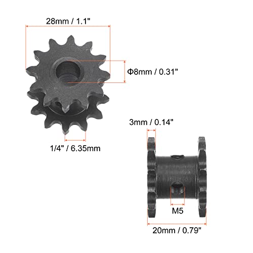 uxcell 12 Tooth #25 Chain Roller Sprocket, Double Strand 1/4" Pitch, 8mm Bore Black Oxide C45 Carbon Steel for ISO 04C Chains - size: 12 Tooth