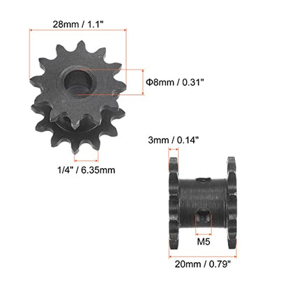 uxcell 12 Tooth #25 Chain Roller Sprocket, Double Strand 1/4" Pitch, 8mm Bore Black Oxide C45 Carbon Steel for ISO 04C Chains - size: 12 Tooth