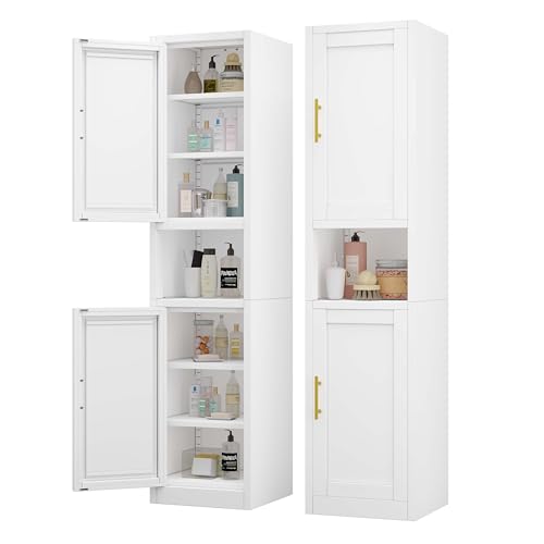 67" Tall Narrow Bathroom Storage Cabinet, Metal Pantry Cabinet, White - color: White, size: 11.81"D x 15.75"W x 67"H