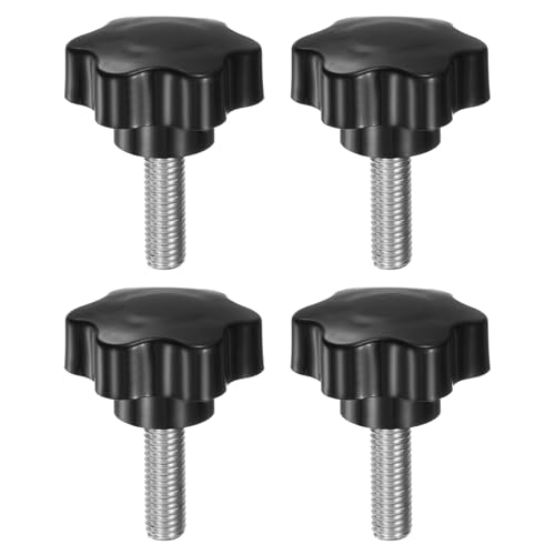 HARFINGTON 4pcs Star Knobs M10 x 30mm 304 Stainless Steel Threaded Stud 46mm Plastic 6-Star Head Hand Tightening Thumb Screw Clamping Jig Knob Handle, Black - size: M10 x 30mm x 46mm