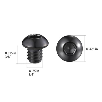 Wensilon (50Pcs) 1/4-20 * 3/8 Button Head Socket Cap Bolts Screws, 304 Black Stainless Steel, Allen Hex Drive, Bright Finish, Fully Machine Thread - color: Black, size: A 1/4-20*3/8