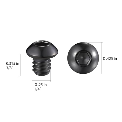 Wensilon (50Pcs) 1/4-20 * 3/8 Button Head Socket Cap Bolts Screws, 304 Black Stainless Steel, Allen Hex Drive, Bright Finish, Fully Machine Thread - color: Black, size: A 1/4-20*3/8