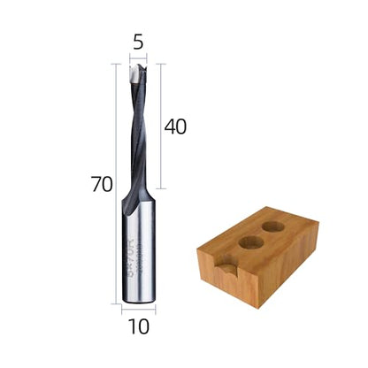 HUHAO 5mm Carbide Tipped Brad Point Boring Bit, Right Hand Dowel Drill Bits - size: 5mm Dia x 70mm Long x 10mm Shank R
