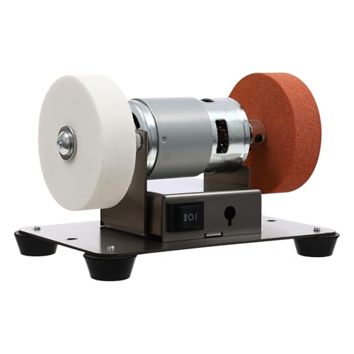 Small Bench Grinder for Sharpening, 6 x 4 x 4in Mini Belt Sander, 96W Electric Benchtop Sander, 7 Adjustable Speed for Metal Wood DIY Handcraft, Tool & Knife Sharpening