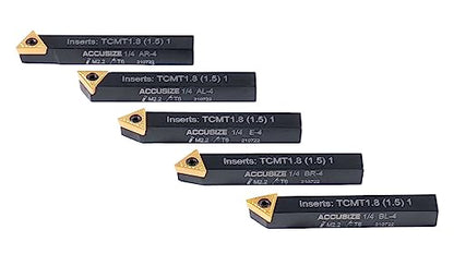 Accusize Industrial Tools 1/4'' by 2'' Oal 5 Pc Indexable Turning Tool Set with Tcmt1.8(1.5) Carbide Inserts, 2380-5022 - size: 1/4 in