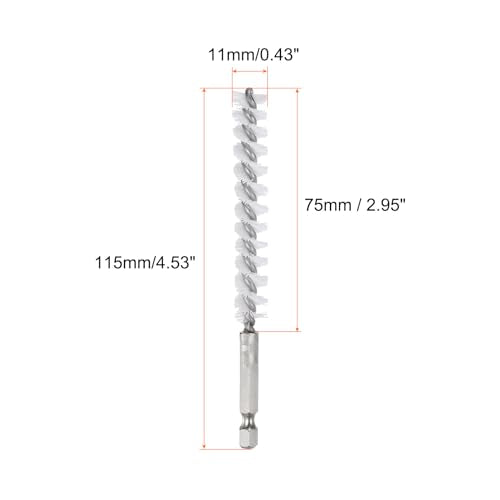 HARFINGTON 5Pcs Nylon Bore Brush 11mm Dia Cleaning Twisted Wire Brush Tube Pipe Cleaner with Handle 1/4 Inch Hex Shank for Tubes, Ports, Bearings - size: 11mm