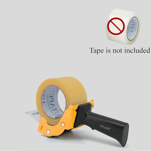 Packing Tape Dispenser, Fast Reloader Handheld Tape Dispenser, 3 inches Tape Dispenser for Moving Tape Refills, Durable Ergonomic Industrial Beta Machine for Packing & Moving Boxes, Yellow