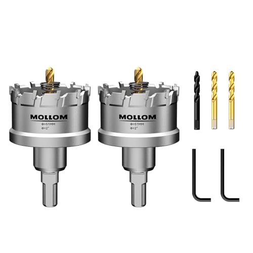 Mollom 2" (51mm) 2Pcs Heavy Duty Carbide Hole Saw with 3 Pilot bit - size: 51mm | 2" - 2PCS