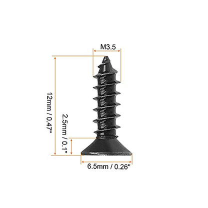 uxcell M3.5 x 12mm Wood Screws Phillips Flat Head Carbon Steel Self Tapping Screws Black 200pcs - size: M3.5 x 12mm