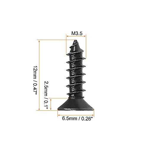 uxcell M3.5 x 12mm Wood Screws Phillips Flat Head Carbon Steel Self Tapping Screws Black 200pcs - size: M3.5 x 12mm