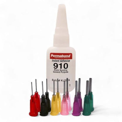 Maven Adhesive Kits (Permabond 910) Professional Cyanoacrylate Adhesive, Low Viscosity Metal Bonding Glue, Fast-Set Industrial Strength (Glue + Needle Tips, 1oz) - size: 1oz, style: Glue + Needle Tips