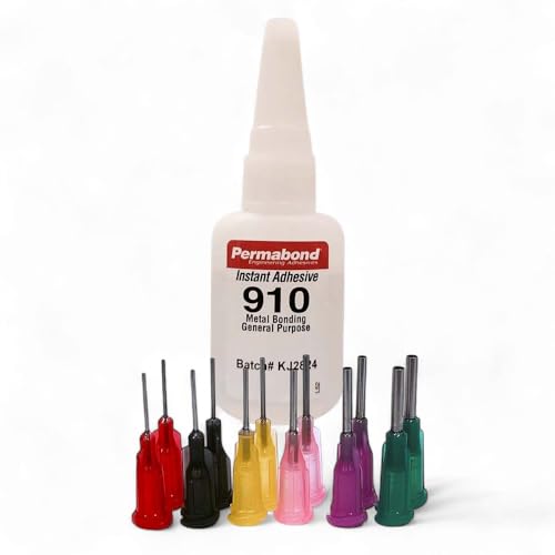 Maven Adhesive Kits (Permabond 910) Professional Cyanoacrylate Adhesive, Low Viscosity Metal Bonding Glue, Fast-Set Industrial Strength (Glue + Needle Tips, 1oz) - size: 1oz, style: Glue + Needle Tips