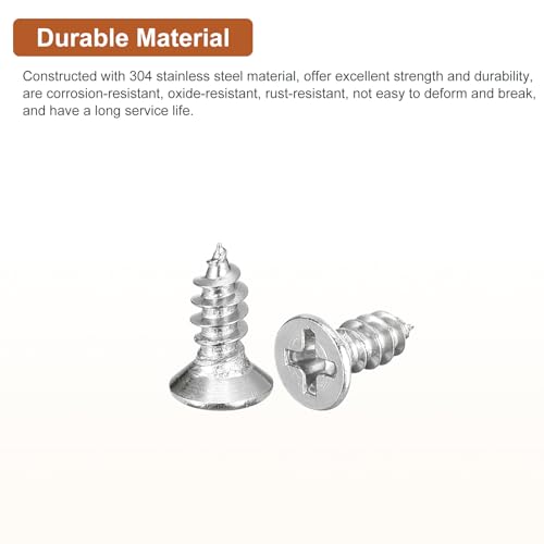 DTGN 100Pcs M4x10mm Flat Head Wood Screws, 304 Stainless Steel Phillips Self Tapping Screws - Good for Woodworking, Furniture - Silver - size: M4x10mm