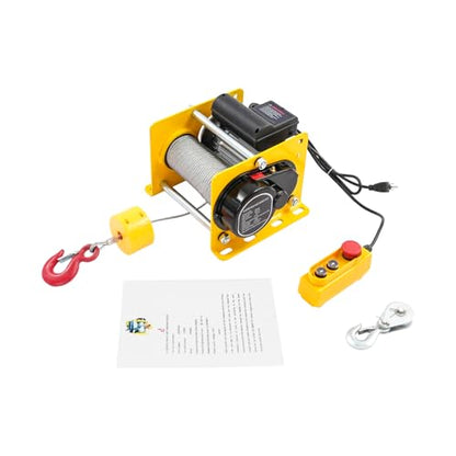Electric Hoist Winch Portable Electric Hoist with Wired Control, 881lbs Powered Hoists with Long Steel Wire Rope, for Factory, Garage & Warehouse, 98ft Lifting Height, 110V 1000W (Yellow) - color: Yellow