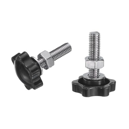 uxcell 8pcs Star Clamping Knobs with Nuts Washers, M8 x 35mm Metric 304 Stainless Steel Male Thread 32mm 6-Star Plastic Head, Threaded Stud Hand Knobs Handles Thumb Screws, Black - size: M8 x 35mm
