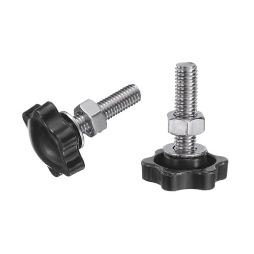 uxcell 8pcs Star Clamping Knobs with Nuts Washers, M8 x 30mm Metric 304 Stainless Steel Male Thread 32mm 6-Star Plastic Head, Threaded Stud Hand Knobs Handles Thumb Screws, Black - size: M8 x 30mm