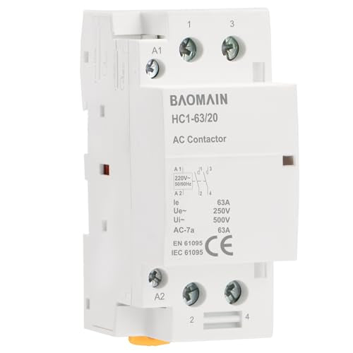 BAOMAIN 220V AC 2-Pole 63A Modular Contactor, 2NO, DIN Rail Mount