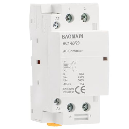 BAOMAIN 220V AC 2-Pole 63A Modular Contactor, 2NO, DIN Rail Mount