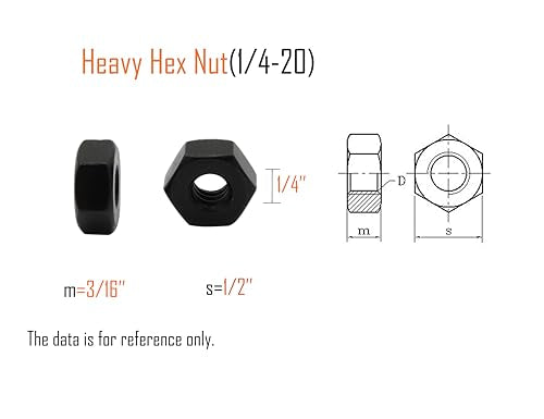 LBY 50pcs Heavy Hex Nuts, 1/4-20 Coarse Thread Hex Nuts, 45# Steel (Black) - size: 1/4-20