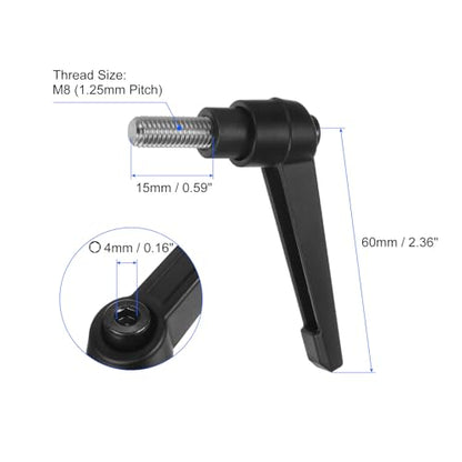 uxcell 4pcs Clamping Lever Handles, M8 x 15mm 304 Stainless Steel Threaded Male Stud, Adjustable Handles Locking Quick Release Ratchet Push Button Bolt Knobs, Black - size: M8 x 15mm