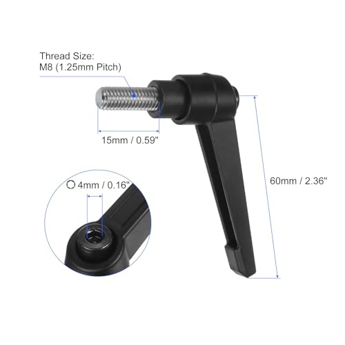 uxcell 4pcs Clamping Lever Handles, M8 x 15mm 304 Stainless Steel Threaded Male Stud, Adjustable Handles Locking Quick Release Ratchet Push Button Bolt Knobs, Black - size: M8 x 15mm