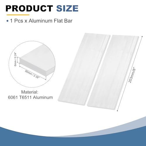 MECCANIXITY Square Aluminum Flat Bar, 1/4" Thick 2-3/8" Width 8" Length 6061 Aluminum Flat Plate, 6 x 60 x 203mm T6511 Solid New Mill Stock for Industrial - size: 1/4" T x 2-3/8" W x 8" L