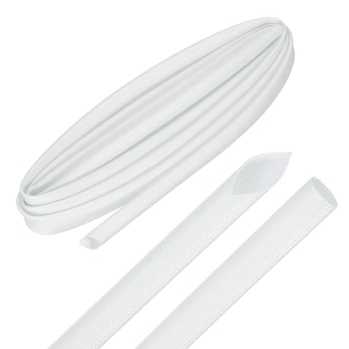 MECCANIXITY 10ft Braided Cable Sleeve, 3/8" ID 200C Heat Resistant 1500V Fiberglass Wire Insulation Cord Protector Organizer Wires Management for Motor Engine Fuel Line, White - color: White, size: 10ft-9mm