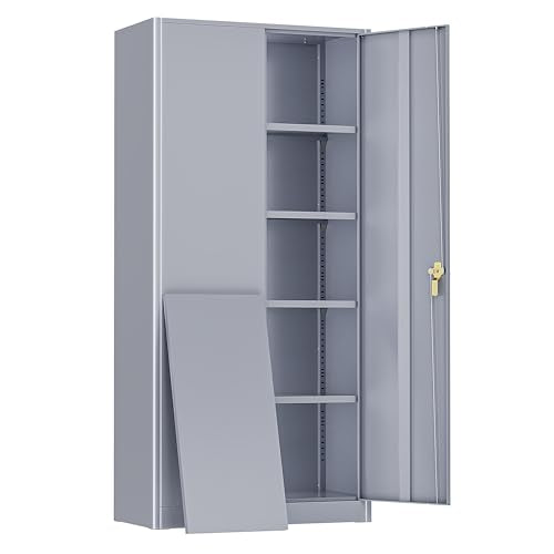 Oakcloud Oakmont Metal Storage Cabinet for Tool Organization, 72" Lockable Garage Storage Cabinets with 2 Doors and 4 Adjustable Shelves, Locking File Cabinet for Office, Home, School 72“ Wide-Grey - color: Grey, size: 72" H x 36" W x 18" D