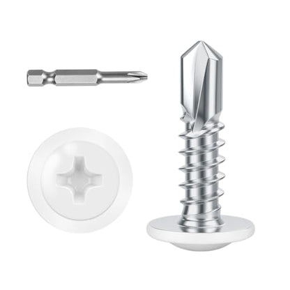 #8 x 1/2" (100 PCS) White Head Fast Self Tapping Sheet Metal Screws, Modified Truss Head Self Drilling Screw, Full Thread, Screwdriver Bit Included - color: White, size: #8 x 1/2"