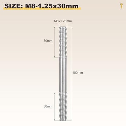 METALLIXITY Double End Threaded Stud Screw(M8x100) SS304 Silver - size: M8 x 100mm