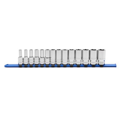 CASOMAN 14PCS 3/8" Drive 6 Pt. Mid-Length Socket Set, Metric, 6, 7, 8, 9, 10, 11, 12, 13, 14, 15, 16, 17, 18, 19 mm, Mirror Chrome Finish - size: 3/8"Dr., Mid-Length, 6.0 to 19.0mm