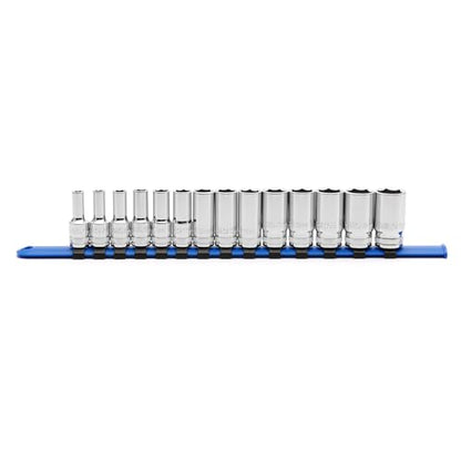 CASOMAN 14PCS 3/8" Drive 6 Pt. Mid-Length Socket Set, Metric, 6, 7, 8, 9, 10, 11, 12, 13, 14, 15, 16, 17, 18, 19 mm, Mirror Chrome Finish - size: 3/8"Dr., Mid-Length, 6.0 to 19.0mm