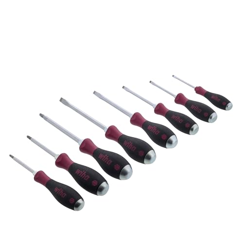 Wiha 53398 Screwdriver Set, Slotted And Phillips, Heavy Duty MicroFinish Handle, 8 Piece