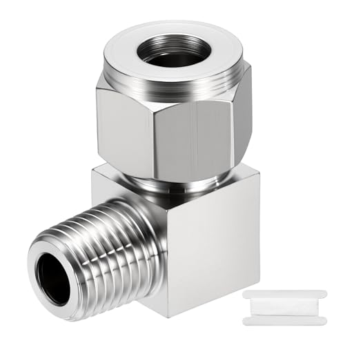 90°Elbow 3/8" OD Compression x 1/4" NPT Male Union Connector - size: 3/8"OD Compression x 1/4" NPT Male