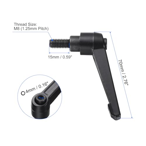 uxcell 4pcs Clamping Lever Handles, M8 x 15mm Black Oxide Carbon Steel Threaded Male Stud, Adjustable Handles Locking Quick Release Ratchet Push Button Bolt Knobs, Black - size: M8 x 15mm