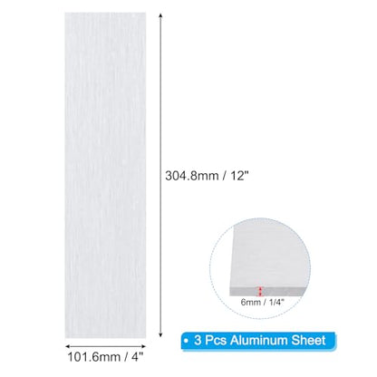 PATIKIL 6061 T651 Aluminum Sheet Metal 4 x 12 x 1/4(0.236") Inch 3Pcs Flat Plain Aluminum Plate Covered Stock with Protective Film, Heat Rectangle 6MM for Lndustry Crafting - size: 4" x 12" x 1/4"