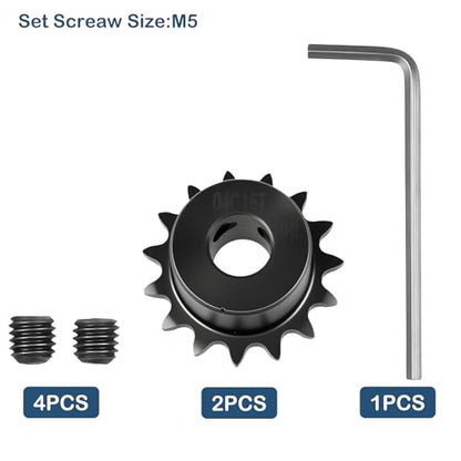 2Pcs 15 Tooth Roller Sprocket B Type, Single Strand 1/4 Inch Pitch, #25 Chain, 10mm Bore Black Oxide C45 Carbon Steel with Set Screws for ISO 04C