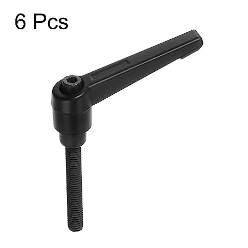 HARFINGTON 6pcs Adjustable Clamping Lever Handles M6 x 50mm Male Thread Bolt Knobs Rotating Screw Locking Quick Release Ratchet Push Button Handle, Black - size: M6 x 50mm