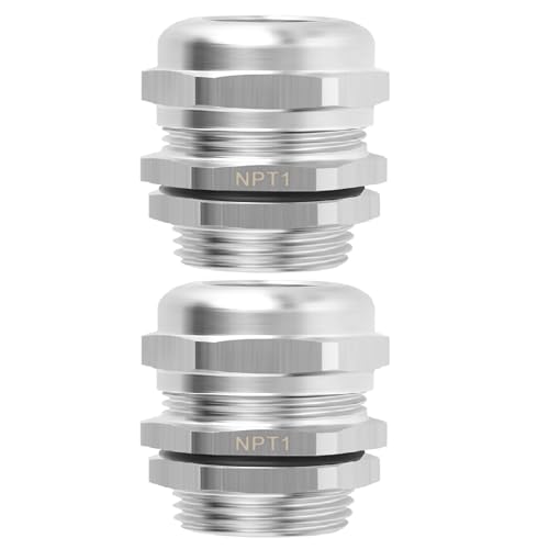 2pcs 1"NPT Nickel-Plated Copper Cable Gland, Metal Waterproof Cable Gland, Adjustable Cable Gland Protectors 18-25mm - color: With Nuts, size: 1" NPT