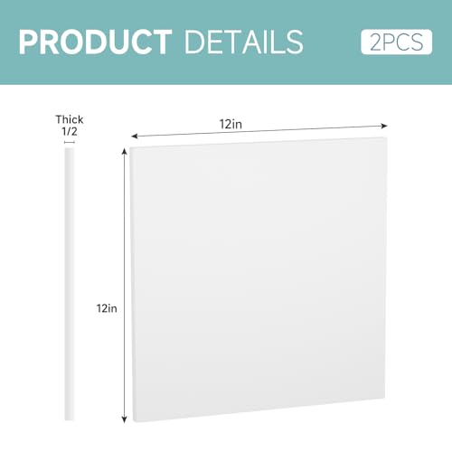 2Pcs White HDPE Sheet 1/2" Thick 12" x 12" - color: White, size: 12'' X 12''