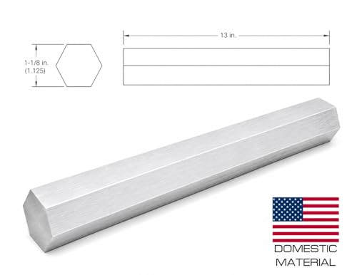 6061 Hex USA Aluminum Solid Bar - Extruded Lathe Stock, 13" Length, US Material (1 1/8") - size: 1 1/8"