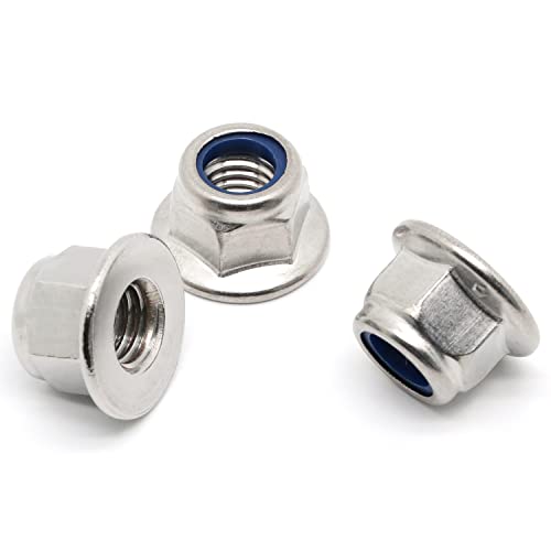 M10-1.5 Flange Nylon Insert Lock Nuts Flanged Locknuts, DIN 6926, Stainless Steel 18-8 (304), Bright Finish, 20 PCS - size: M10