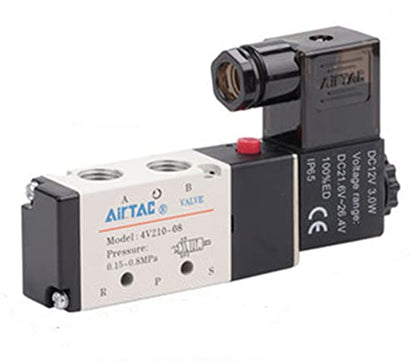 Solenoid Valve 1/4"PT Pneumatic AirTAC 4V210-08 Air 12V/24V/110V/220V Single Coil Pilot-Operated Electric 2 Position 5 Way Connection Type(4V210 PT1/4, DC12V) - size: 4V210 PT1/4, style: DC12V