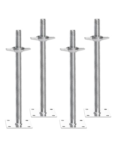 VEVOR 4-Pack Adjustable Leveling Jacks, 18.2 In Adjustable Height & 3307lbs/1500kg Total Load Capacity Scaffold Jacks Feet, Solid Carbon Steel Screw Jacks for Baker-Style Scaffolding Equipment, Silver